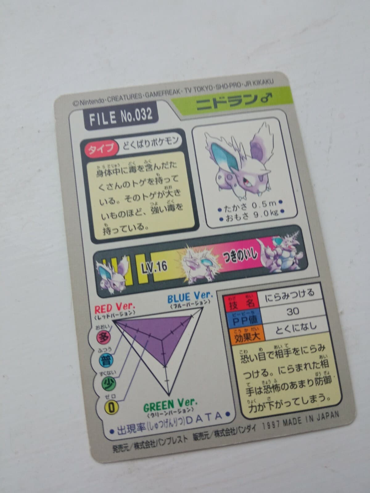 Nidoran 032 Pokemon Card Carddass 1997 BANDAI Nintendo Japanese thumbnail 2